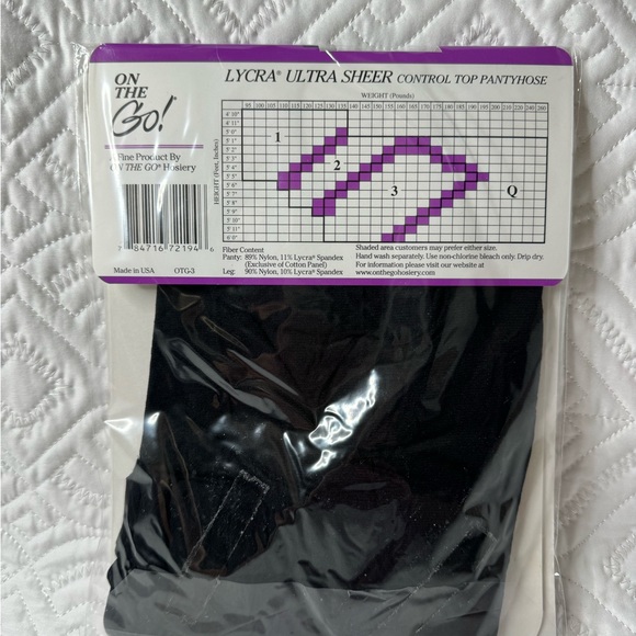 On the Go Ultra Sheer w/ Lycra Control Top Size 3 Pantyhose Nylon Stockings - Picture 2 of 3